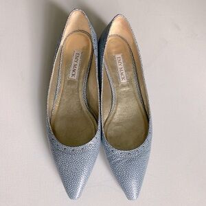 Emy Mack Women's Blue leather flats . Beaded silver tone dots . Marble . Sz 8.5